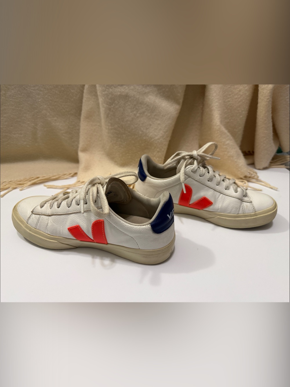 Veja Campo Women’s Sneakers Size 6 White Blue Orange Low Top Lace Up Shoes